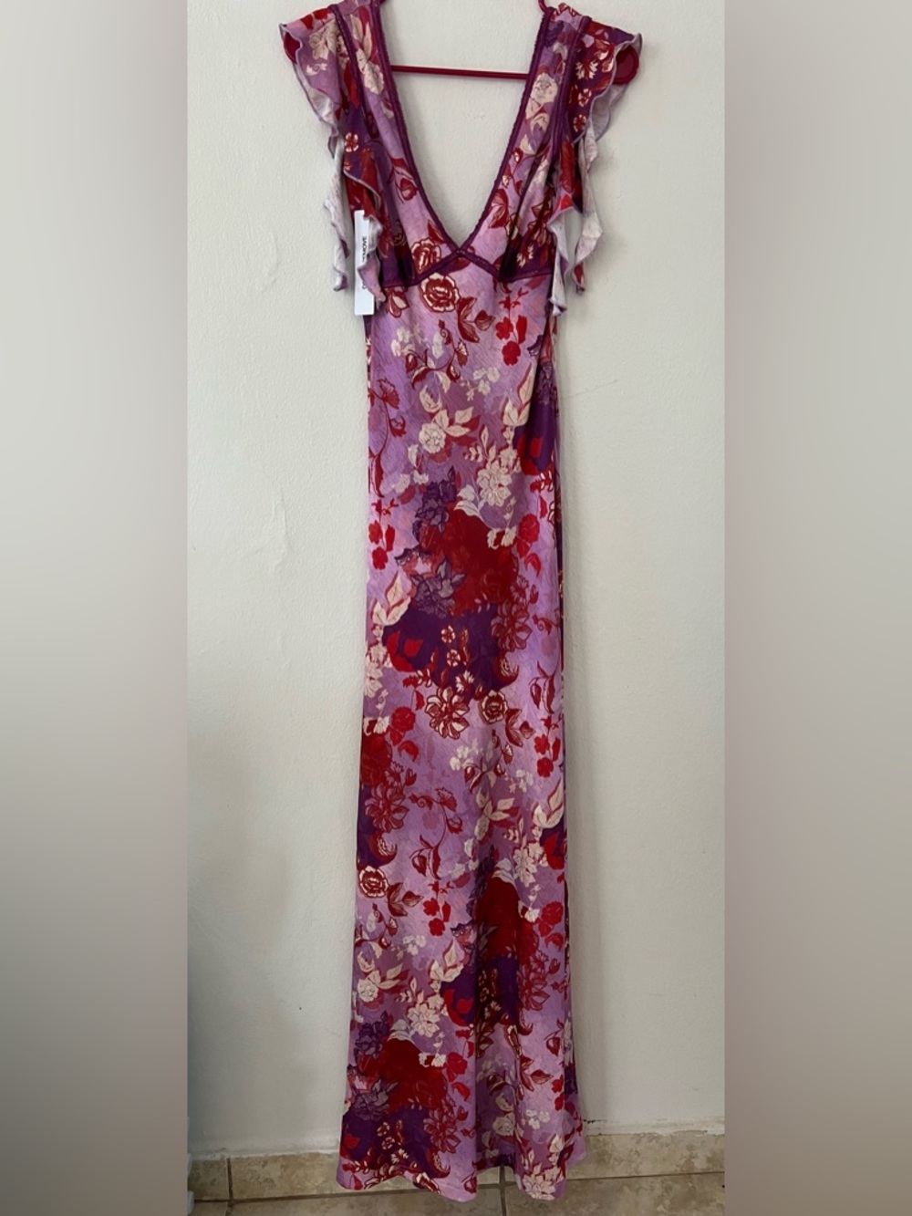 Princess Polly Lavender and Red Floral V-Neck Ruffle Dress